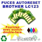 RECHARGE ENCRE- Lot de 4 Puces Auto-Reset BROTHER COULEURS+NOIR LC123