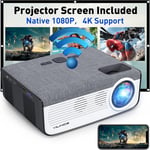 Vidéoprojecteur 8000 Lux, Wifi Projecteur 1080P Natif, Retroprojecteur Full Hd Avec 300"" Supported, Soutiens 4K Projecteur Led Compatible Hdmi Vga Usb Sd Av Ordinateur Smartphone Home Cinéma