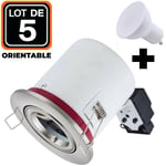 Lot 5 Spots bbc Orientable inox IP20 + Ampoule GU10 7W Blanc Froid + Douille - Blanc Froid 6000K