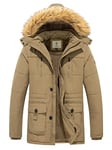 WenVen Homme Manteau Polaire Chaud d'hiver Veste de Rembourrage en Coton Epais Manteau Coupe-Vent d'Extérieur Veste à Capuche en Fausse Fourrure Puffer Blouson Kaki XL