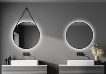 Talos Miroir Mural Rond décoratif avec éclairage LED indirect en Noir Mat Ø 80 cm