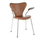 Fritz Hansen - 3207 Sjuan - Helklädd, Läder, Embrace Concrete Grey - Matstolar - Arne Jacobsen - Grå - Metall/Trä