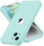 ORETECH 4 in 1 Case for iPhone 14 Case, with [2 x Tempered Glass Screen Protector] [Camera Protection] [Military Grade Protective] Thin Slim Fit Rubber Bumper iPhone 14 Phone Case Cover - Mint