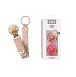 BIBS - Pacifier Boheme 2 PACK - Dusty Pink/Coral - Size 2 + Pacifier Clip Braided - Blush/Ivory - Onesize (Bundle)