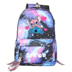 Lilo And Stitch Ryggsäck Med USB Port - Canvas Bokväska Ryggsäck För Studenter - Skolväska För Pojkar Flickor - Travel Mochilas