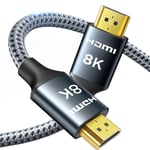 Câble HDMI 2.1 8K 7.5M,48Gbps Câble HDMI Tressé en Nylon Haute Vitesse,Prend en Charge 8K@60HZ,4K@120Hz,Compatible avec PS5/4 TV Switch Monitor Blu-ray Soundbar