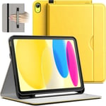 Coque Pour Ipad 10 (10,9 Pouces, Modèle 2022, 10ème Génération), Pu Cuir Folio Protecteur Housse Étui De Tablette Avec Porte-Stylet & Poche, Multi-Angle Affichage (Jaune)