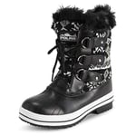 Polar Femmes Mid Rembourrée Thermique Semelle En Caoutchouc Imperméable L'hiver Neige Fausse Fourrure Bottes - Noir Carde - UK8/EU41 - YC0633