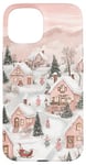 iPhone 15 Whimsical Pink Christmas Village Winter Holiday Xmas Case