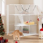 YITAHOME Cage pour Chat Extérieur/Interieur, Enclos pour Chat avec 3 Portes, 2 Échelles, Parc pour Chat en Métal à 3 Niveaux avec Hamac, Cage pour 1-2 Chats, Chinchilla, Blanc, 72x72x107 cm