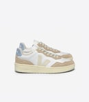 Veja V-90 Leather WoMens White/Pierre/Steel Trainers - Beige material_leather1 - Size UK 5