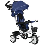 HOMCOM Tricycle bébé évolutif 6 en 1 vélo Poussette bébé avec poignée de poussée, siège réversible, Panier de Rangement, auvent, Ceinture de sécurité à 5 Points, pour Enfants de 1 à 5 Ans, Bleu foncé