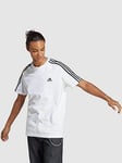 adidas Sportswear Mens Essentials 3 Stripe Short Sleeve T-Shirt - White/Black, White, Size Xs, Men