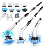 Electric Spin Scrubber,Shower Scrubber Cordless Cleaning Brush with 8 Replaceable Brush Heads and Squeegee,Adjustable Extension Handle 2 Speeds Electric Cleaning Brush for Bathroom,Tub,Tile,Kitchen