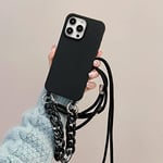 Rokmym Coque de Collier pour iPhone 12 avec Cordon, Silicone Gel Souple TPU Antichoc Coque avec Bracelet, Réglable Lanyard Case Tour de Cou Chaîne Lanière Housse Coque pour iPhone 12, Noir