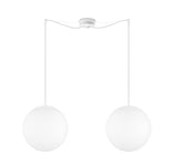 Sotto Luce Tsuki lampe suspension boule à 2 lumières - verre opale mat/blanc - câbles textiles blancs de 1,5 m - rosace de plafond blanche - 2 x E27 - ø 30 cm