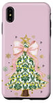 Coque pour iPhone XS Max Noeud en ruban rose coquette vert sapin de Noël Preppy Holiday