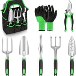 Tonchean - Outils de jardin en aluminium, Kit de jardinage résistant à la Corrosion, avec sac de rangement, gants antidérapants