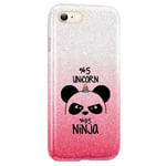 Coque Iphone 7 et 8 et SE 2020 paillettes rose tie panda licorne unicorn