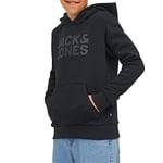 JACK & JONES Hooded Logo Jumper Basic Sweater with Pouch Pocket Sweatshirt JJECORP, Colours:Black-3, Size:140