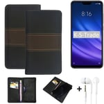 Wallet Case + headphones for Xiaomi Mi 8 lite Protective Cover Brown