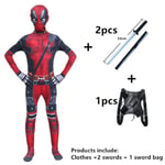 Deadpool Kostym Superhjälte Cosplay Kostymer Superhjälte Barn Bodysuit 3D Stil Halloween Cosplay Kostymer Svärd Väska 6 6 6 6-WELLNGS 6 110CM