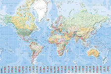 empireposter 747105 Maps – World Map with Flags German Version Education Poster, Paper, multicoloured, 36 "x 24 x 0.14