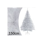 Sapin de Noël Blanc artificiel 150 cm avec 350 branches et pied support - Blanc