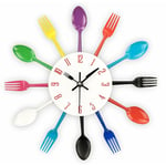 Briday - Horloge murale de cuisine, 3D amovibles, couverts créatifs modernes, cuillère de cuisine, fourchette, horloge murale, miroir, autocollant