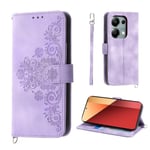 Auslbin Fleur Coque Redmi Note 13 Pro 4G / Poco M6 Pro 4G 6.67", 5 Cartes étui de Protection en Cuir PU de Style Vintage pour Note 13 Pro 4G / M6 Pro 4G Housse, Violet