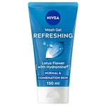 NIVEA Refreshing Wash Gel (150ml), Face Wash Gel with Lotus Flower and Hydramine, Deeply Cleanses and Removes Impurities, Refreshing Skincare Formula,pack of 6