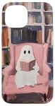 iPhone 15 Cute Reading Ghost Pink Book Lover Bookish Library Art Case