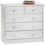 Idimex - Commode de chambre rondo meuble de rangement avec 5 tiroirs, en pin massif lasuré blanc et rose - Blanc/Rose