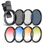 NEEWER 55mm ND/CPL/Effect Filter Set with Mobile Phone Camera Lens Clamp Clip, Polarizing ND32 6 Point Star 4 Graduated Colour Filters Kit Compatible with iPhone 16 15 14 Pro Max Plus 13 12 Samsung