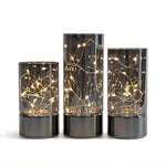 Rhytsing Set of 3 Glass Cylinder Lanterns LED Table Lamp with Fairy Lights, Battery Operated Candles with Timer Function