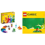 LEGO Classic Creative Monsters, Construction Playset with 5 Mini Build Monster Toys & 11023 Classic Green Baseplate, Square 32x32 Stud Building Grass Base, Build and Display Board Set