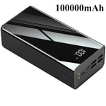 Noir 100000mAh-Banque d'alimentation à charge rapide portable, chargeur de batterie externe, iPhone, Xiaomi,