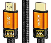 IBRA 2.1 Orange HDMI Cable 8K Ultra High-Speed 48Gbps Lead Supports 8K@60HZ, 4K@120HZ, 4320p, Compatible with Fire TV, 3D Support, Ethernet Function, 8K UHD, 3D-Xbox PlayStation PS3 PS4 PC etc- 4M