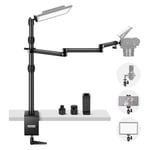 NEEWER Telescoping Camera Table Mount with Foldable Arm Three Part 4ft Phone Clamp Ball Head for LED Light Microphone TL253A+MH022