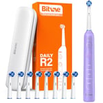 Bitvae R2 Rotating Electric Toothbrush for Adults with 8 Brush Heads, 5 Modes Rechargeable Power Toothbrush with Pressure Sensor, Purple