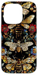 Coque pour iPhone 14 Pro Beau motif abeilles et fleurs noires