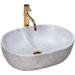 VASQUE EN CERAMIQUE A POSER LARA GREY 48,5 X 35 CM LAVABO OVALE FORME MODERNE REA