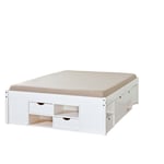 Lit adulte contemporain en pin massif blanc Miami Blanc TILL blc : lit 160x200