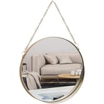 Miroir Suspendu, 25x25 cm Miroir de Maquillage de Salle de Bain Rond Cadre en Laiton avec Chaîne