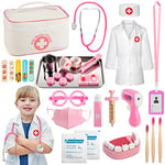 Sundaymot Mallette Docteur Enfant Jouet - 32Pièces Kit du Docteur Médicale Jouet avec Stéthoscope, Jeu d'imitation Cadeau pour Fille Garçon Enfant 3 4 5 6 7 Ans, Rose