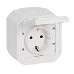 LEGRAND, Plexo New 069770L Prise murale standard Schuko avec couvercle à charnière, protection anti-contact, bornes enfichables, 16 A, 250 V, IP44 - IK07, blanc