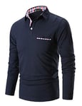 STTLZMC Mens Long Sleeve Polo Shirts Plaid Collar Basic Casual T-Shirt #11 Blue M