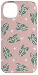 iPhone 14 Plus Aesthetic Green Bow On Light Pink Coquette Pink Christmas Case