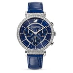 Swarovski Montre Passage Chrono, Bracelet En Cuir, Bleu, Acier Inoxydable