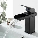 Mitigeur de Lavabo Cascade Noir, Robinet de Salle de Bain en Laiton, Robinet pour lavabo et vasque,Robinetterie Lave-mains avec Levier Unique en